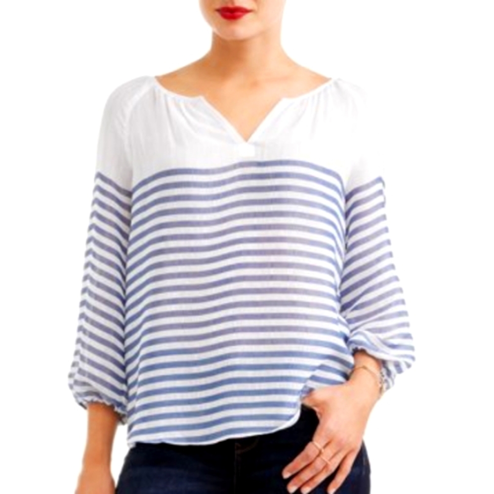 ZAC & RACHEL Striped Semi Sheer Gauze Blouse Rop